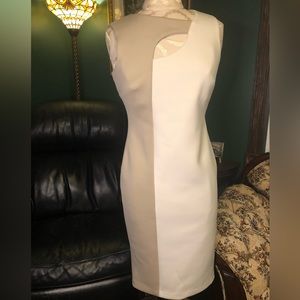 Calvin Klein White and tan scuba dress